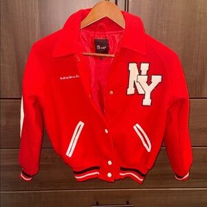 h.i.p. Vibrant Red Varsity Jacket with White Accents